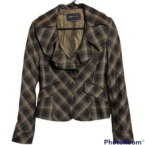 BCBG Maxazria Plaid Ruffle Blazer XS